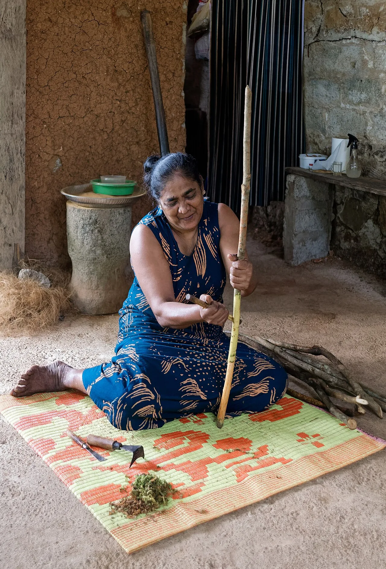Cinnamon bark being prepared by hand on Galman Duwa island at Madu Ganga