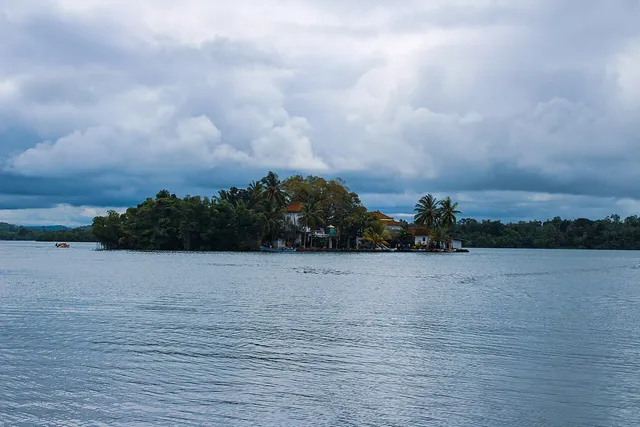 Kothduwa Island temple viewed from the water.
